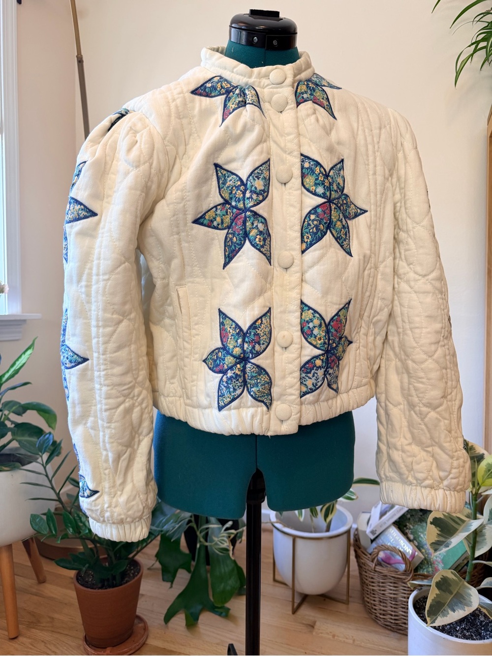 Almost Dresden Floral Quilted Bomber